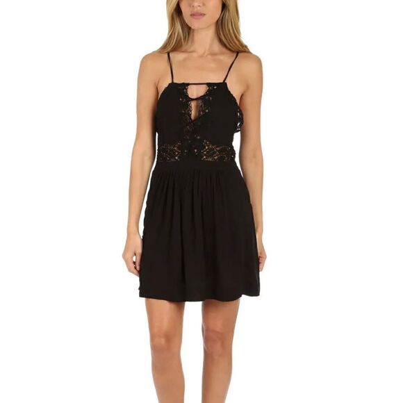 IRO Lellou Lightweight Mini Dress Black Crochet Lace-up - Picture 2 of 14